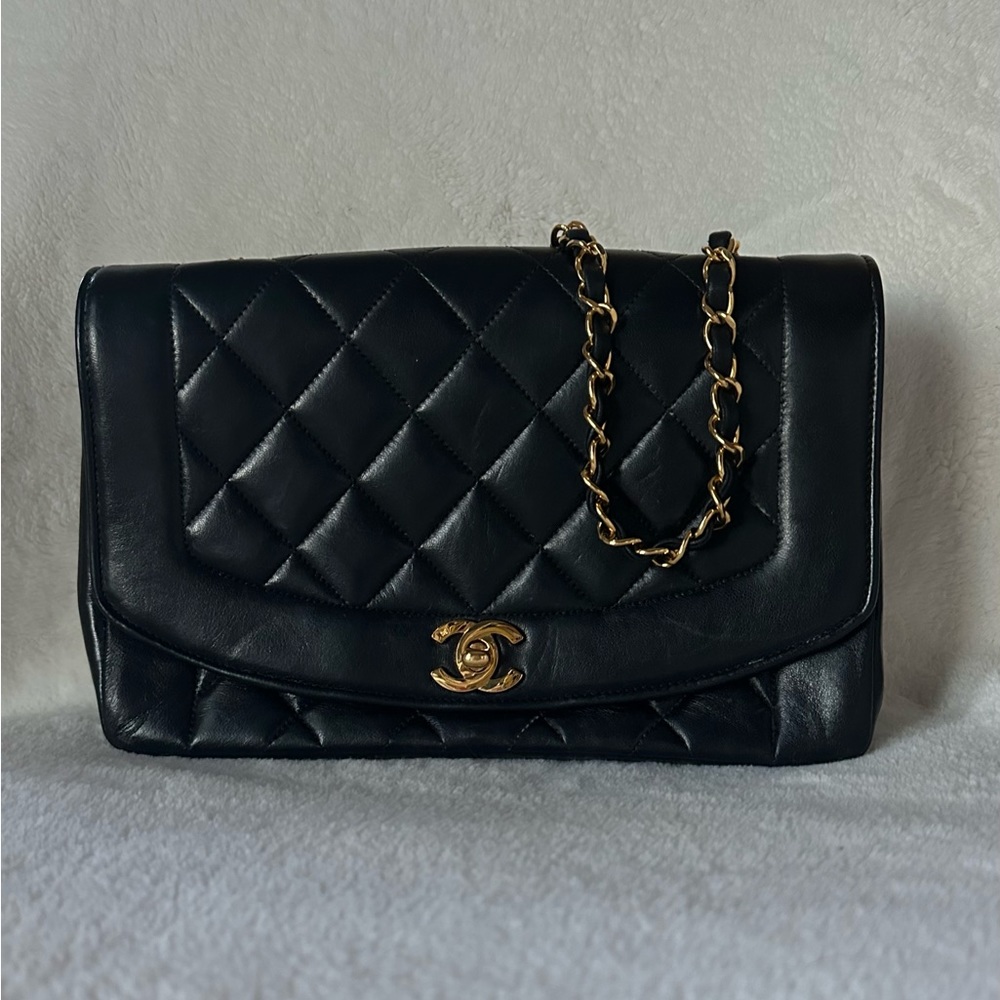 Chanel Black Quilted Lambskin Small Diana Flap Bag